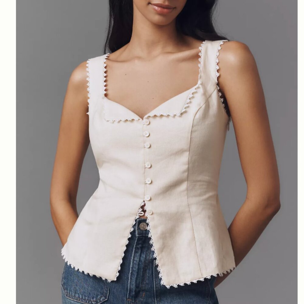 Reformation Cream Viola Button Front Tank - Picture 12 of 16